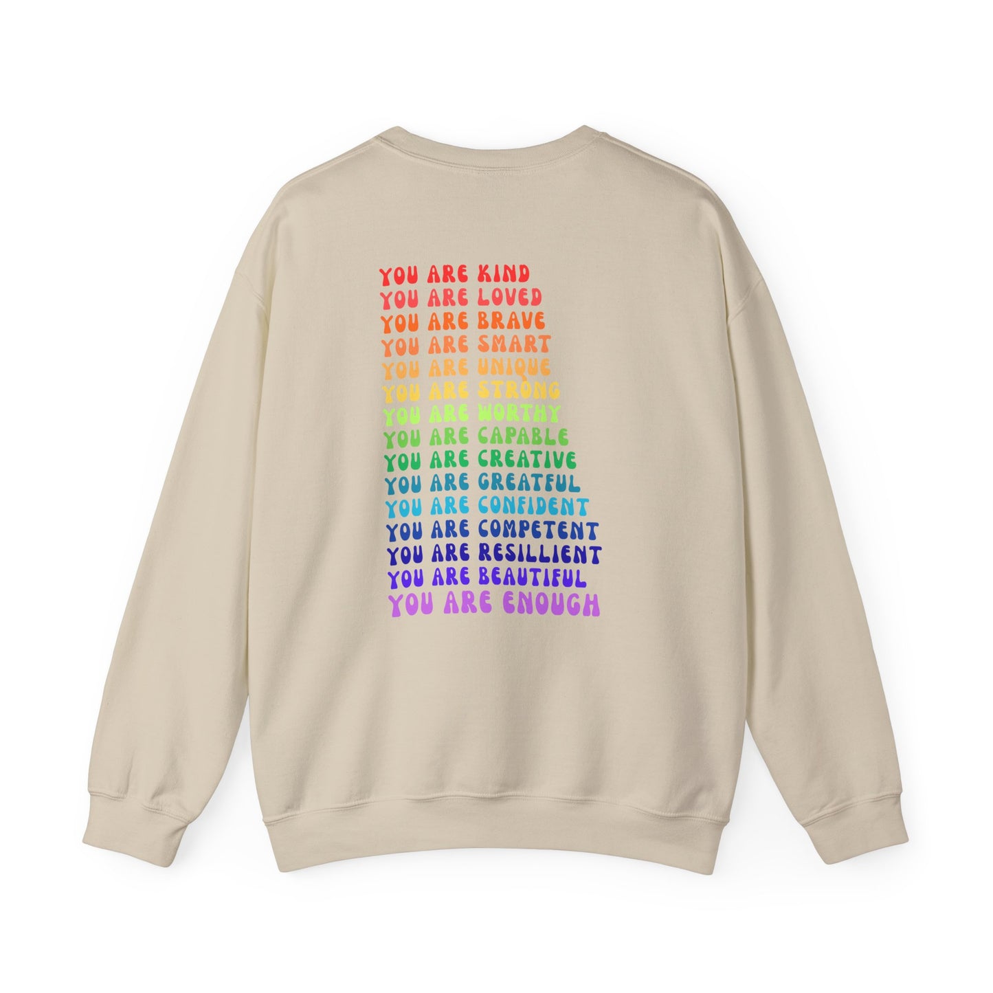 Colorful You Are Enough Empowering Unisex Crewneck Sweatshirt, Affirmation Apparel, Motivational Gift, Cozy Self-Care Clothing, Inspirational Wear