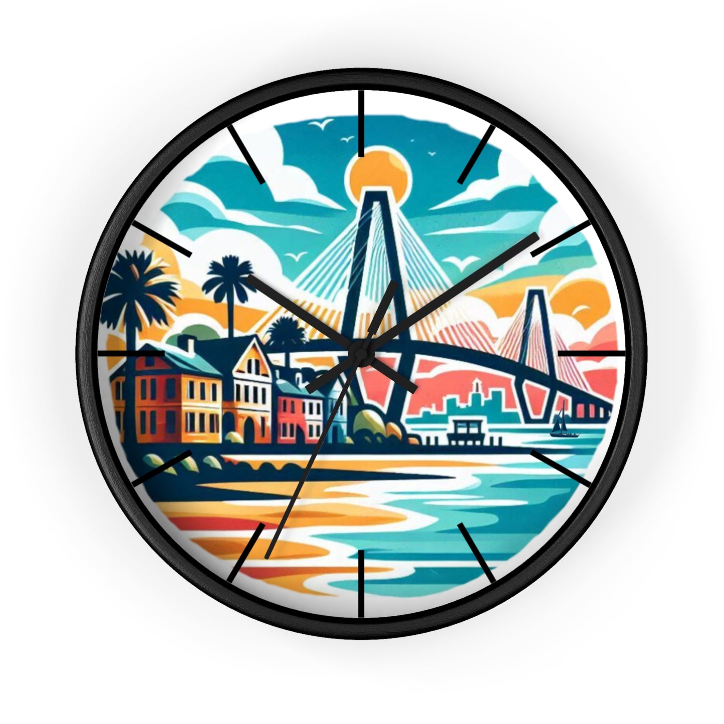 Charleston SC Wall Clock - Beach Vibes, Home Decor, Gift for Ocean Lovers, Tropical Artwork, Nautical Timepiece