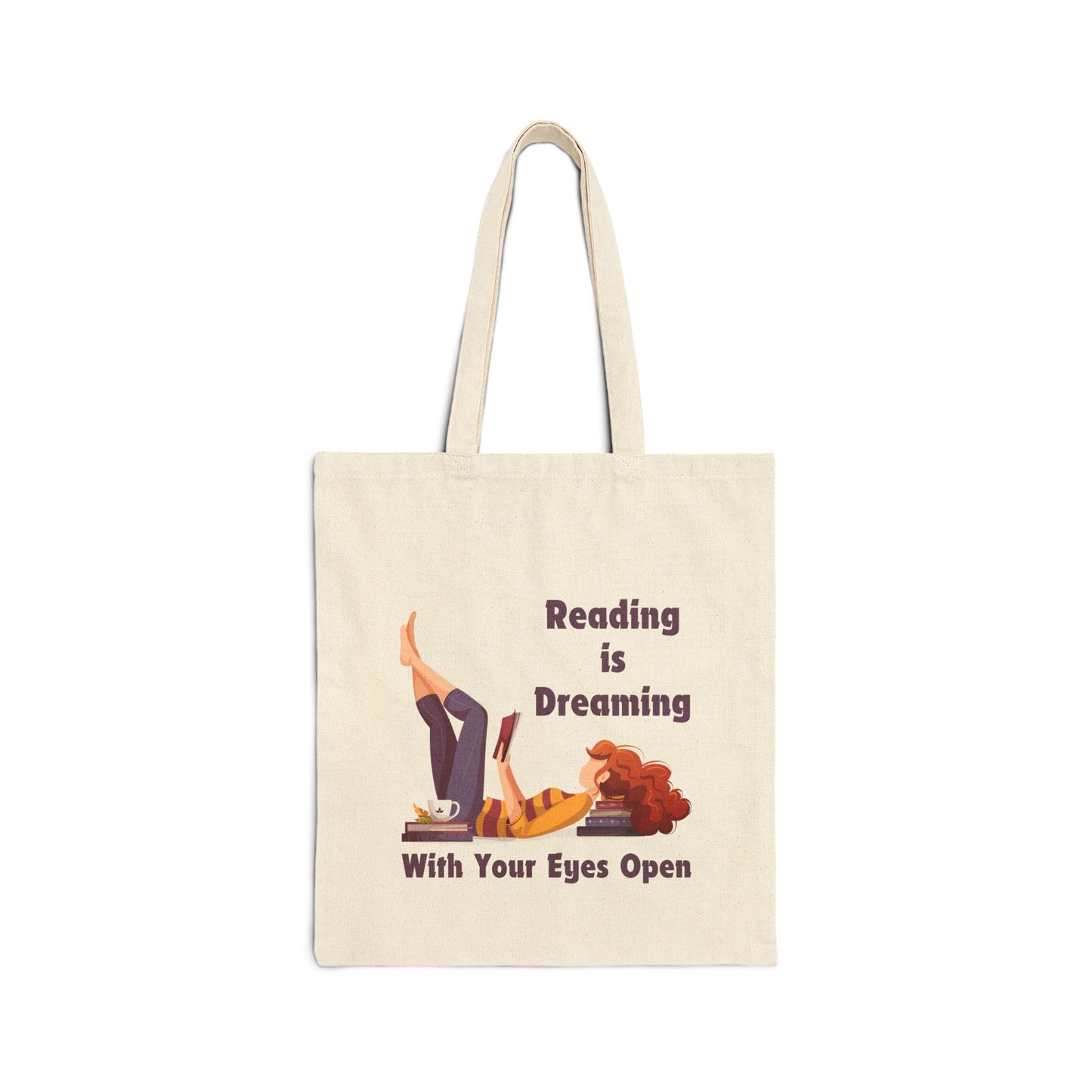 Reading is Dreaming With My Eyes Open Cotton Canvas Tote Bag, Literary Gift, Book Lover Bag, Eco-Friendly Shopping Tote, Reading Enthusiast Accessories