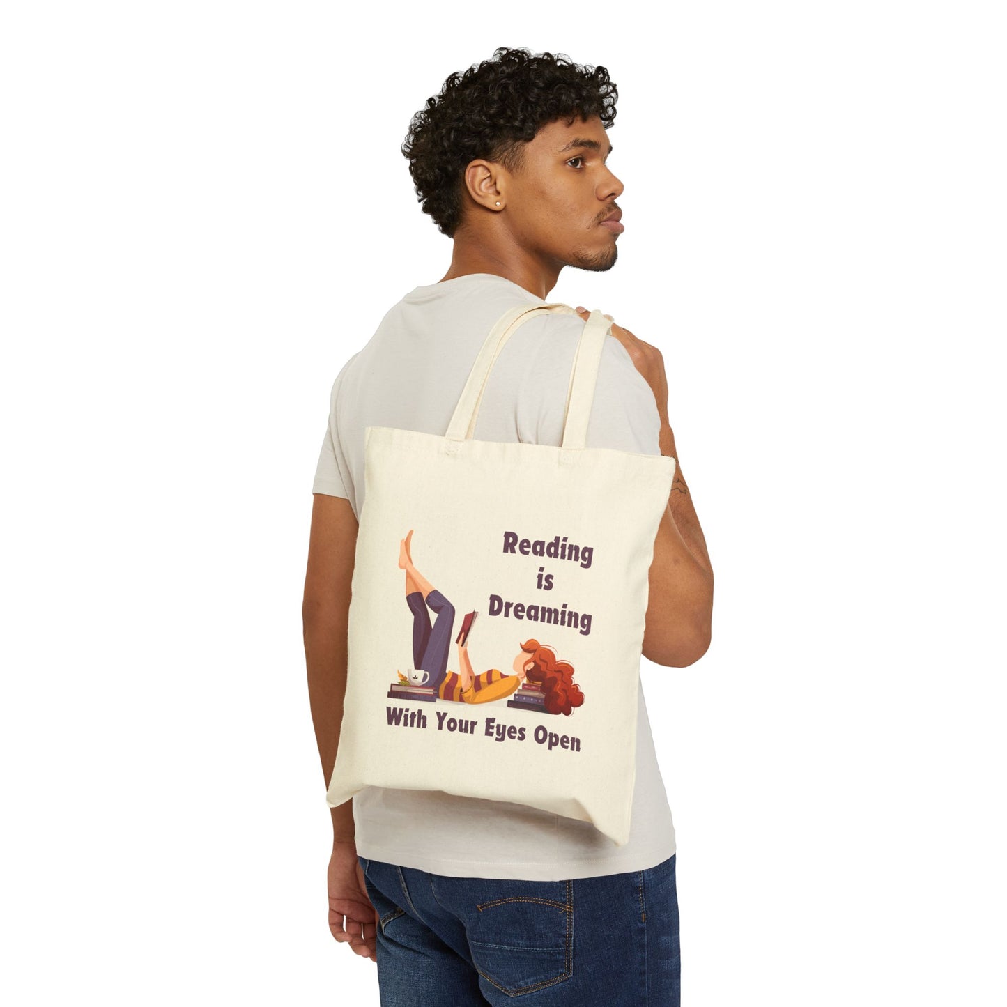 Reading is Dreaming With My Eyes Open Cotton Canvas Tote Bag, Literary Gift, Book Lover Bag, Eco-Friendly Shopping Tote, Reading Enthusiast Accessories