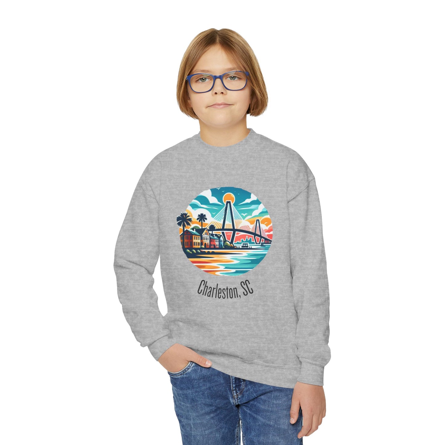 Charleston SC Youth Crewneck Sweatshirt, Cozy Kids Sweater, Gift for Young Explorers, Summer Vibes, Travel Apparel