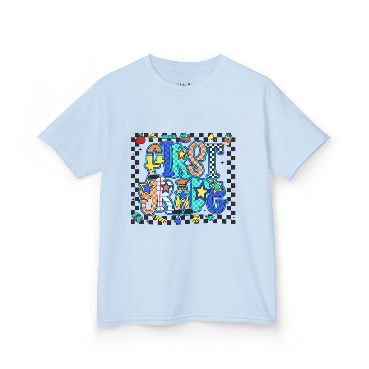 First Grade T‑Shirt — Checkerboard Back-to-School Tee