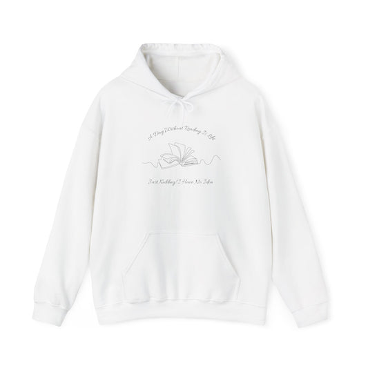 A Day Without Reading... Unisex Hooded Sweatshirt with Library Design, Cozy Literature Hoodie for Book Lovers, Perfect Gift for Readers, Literary [...]