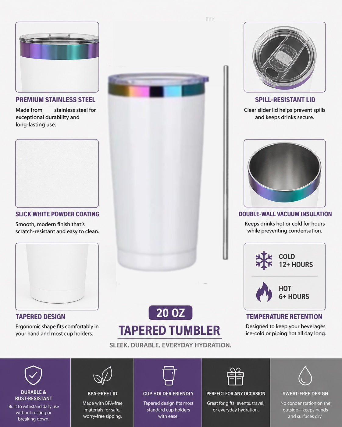 20oz Rainbow Stainless Steel Pet Portrait Tumbler