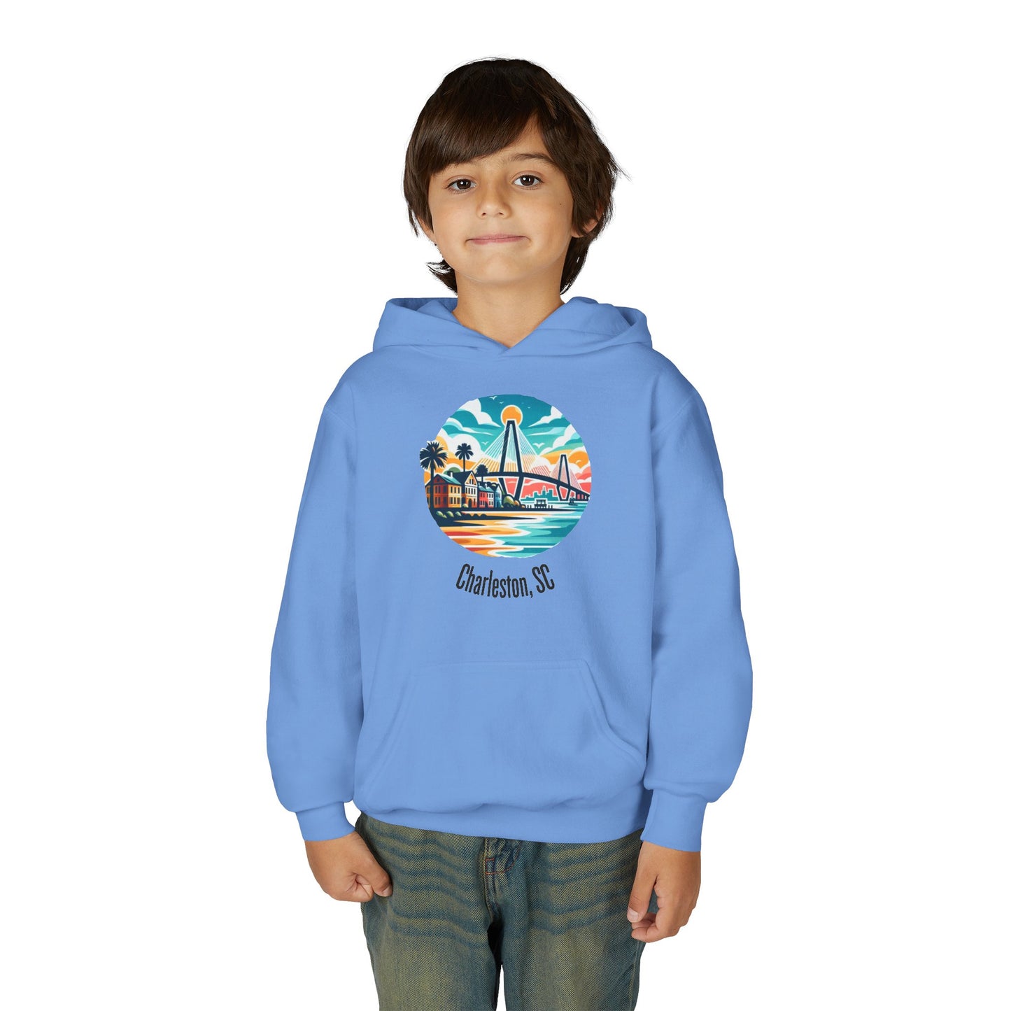Charleston SC Youth Hoodie, Beachy Sweatshirt, Kids Summer Apparel, Travel Souvenir, Gift for Young Explorers