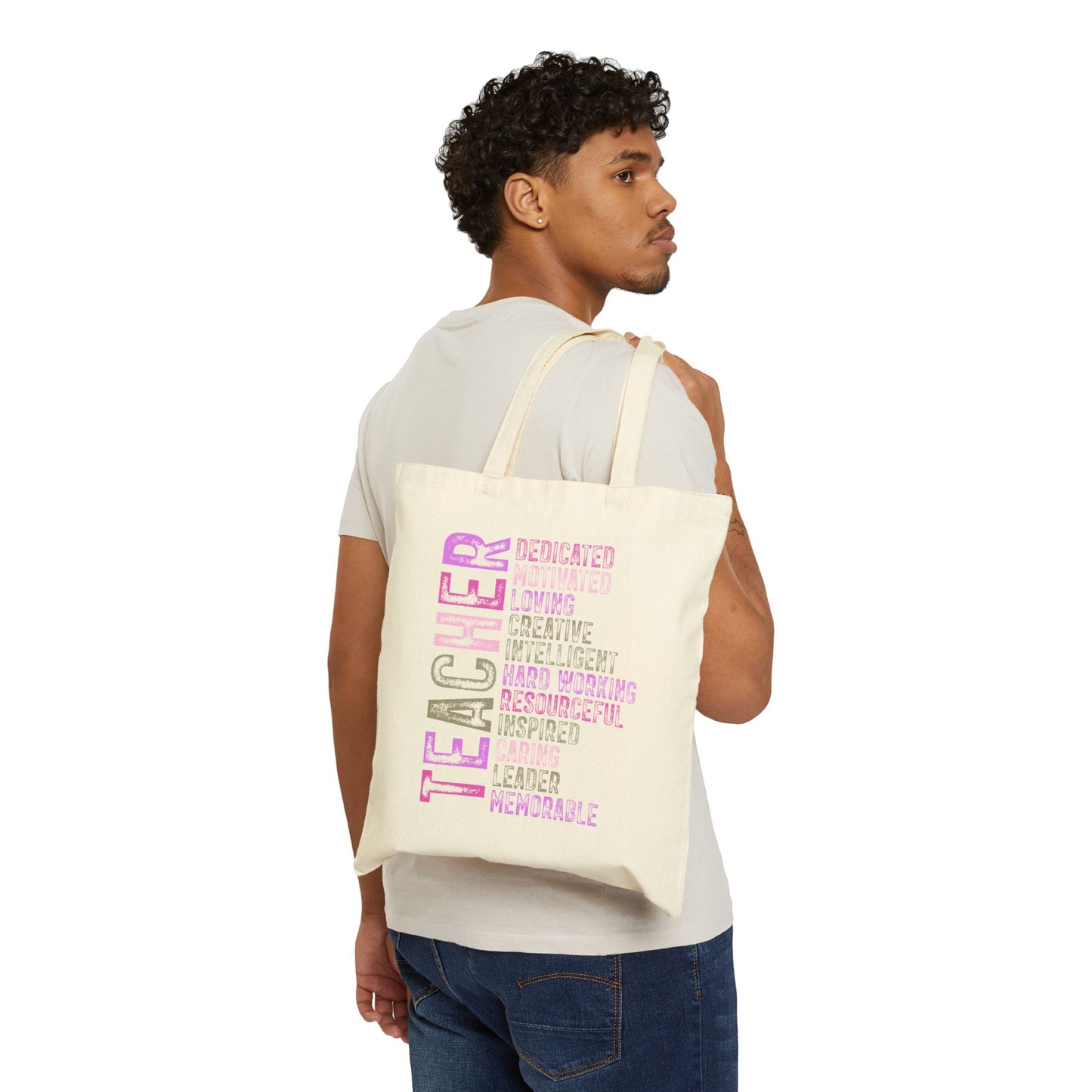 Purple Teacher Canvas Tote Bag — Inspirational Teacher Gifts, Dedicated & Hardworking Design