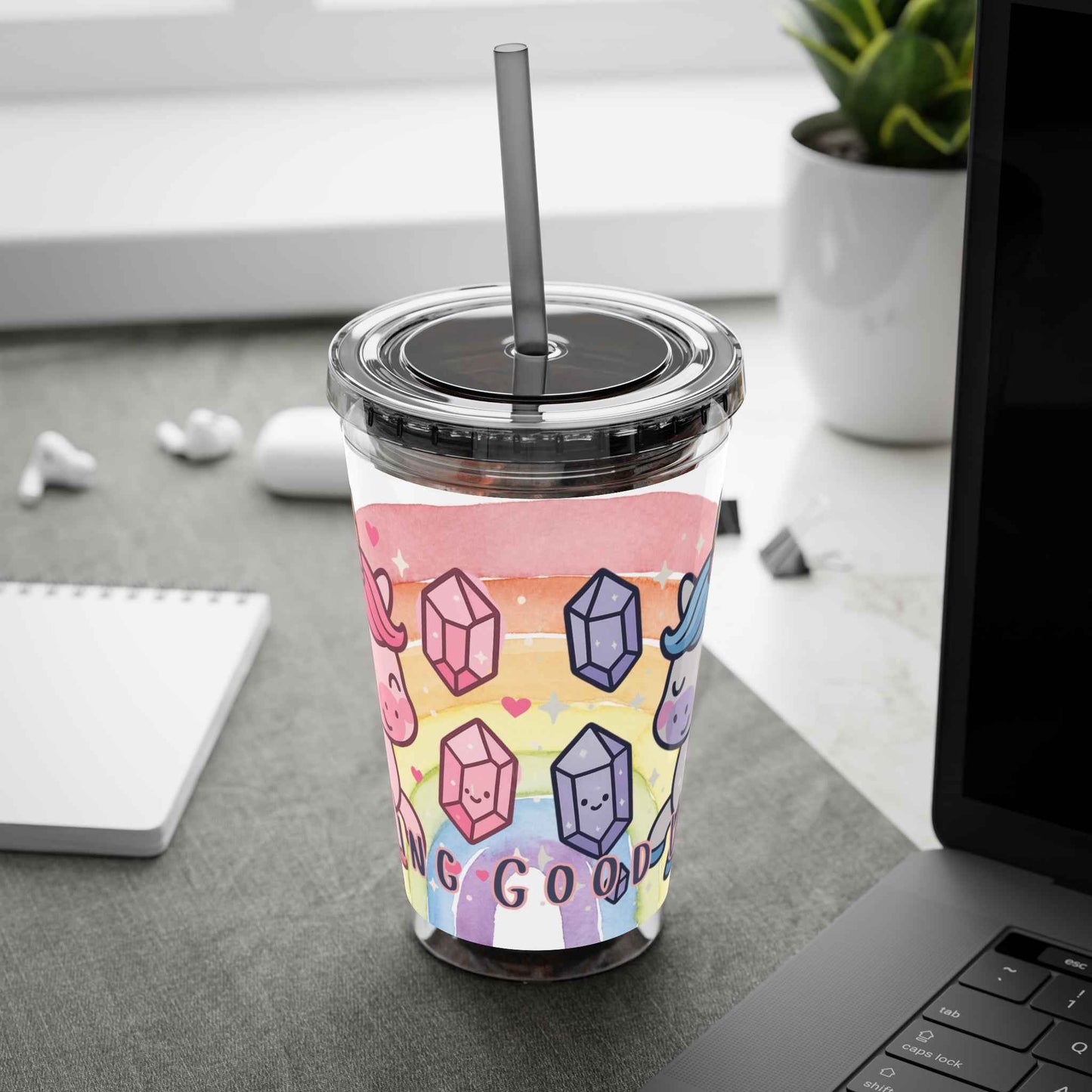 Tumbler Sunsplash Unicorn,  16oz Cup with Straw, Ideal for Kids, Rocking Good Vibes
