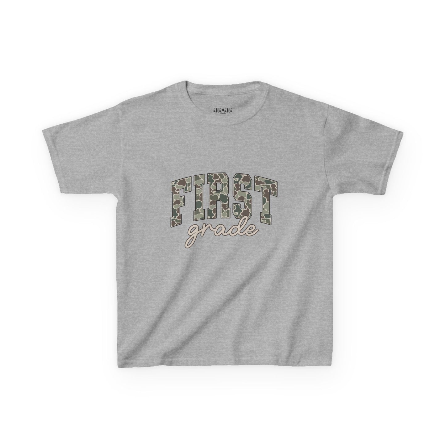 Camo First Grade T‑Shirt — Neutral Back-to-School Tee