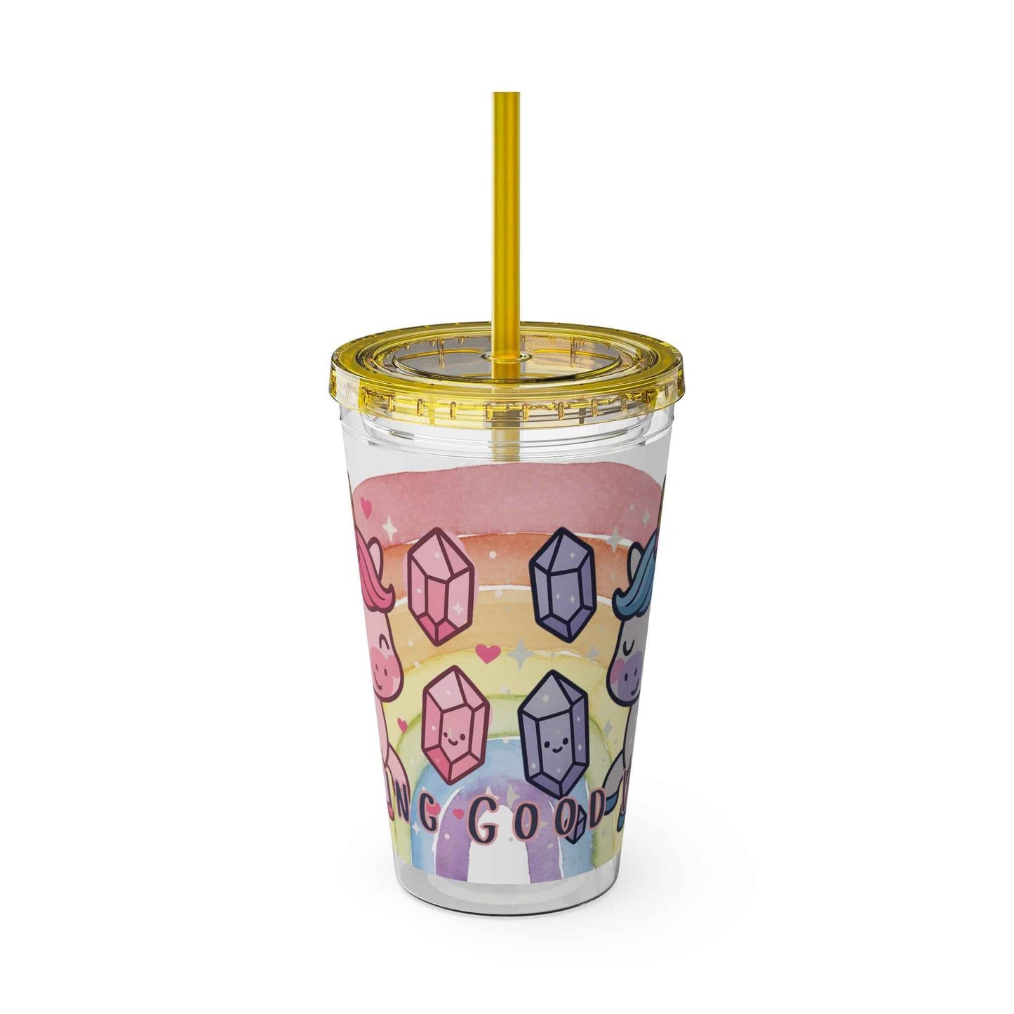 Tumbler Sunsplash Unicorn,  16oz Cup with Straw, Ideal for Kids, Rocking Good Vibes