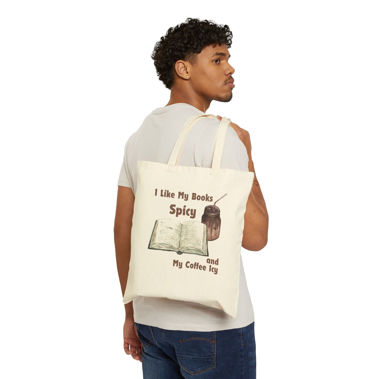 I Like My Books Spicy Cotton Canvas Tote Bag, Literary Gift, Book Lover Bag, Eco-Friendly Shopping Tote, Reading Enthusiast Accessories