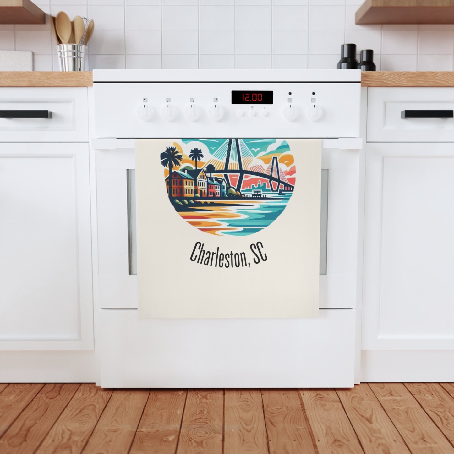 Charleston SC Cotton Tea Towel | Vibrant Kitchen Decor, Charleston Souvenir, Gift for Home Cooks, Coastal Living, Beach House Accessory