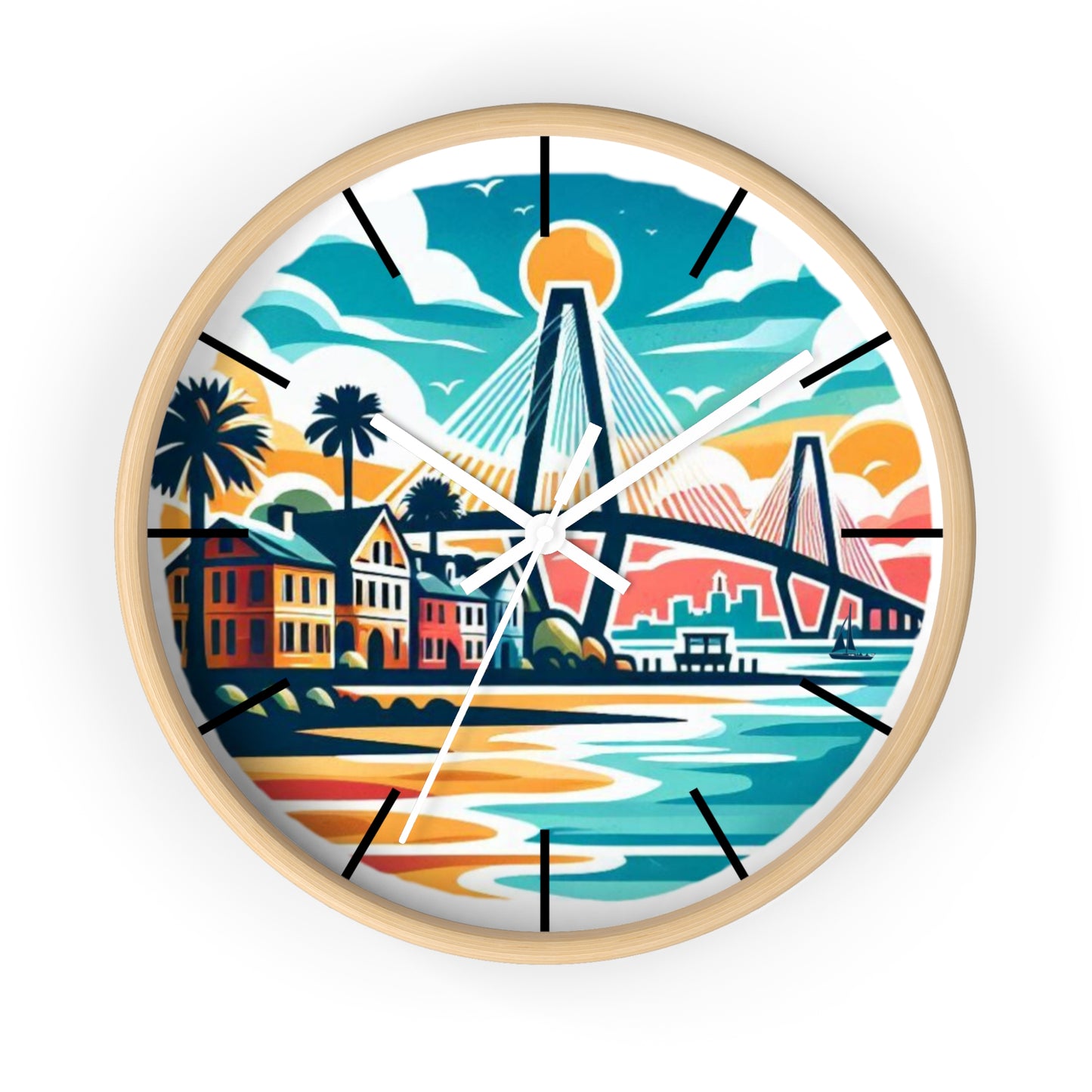 Charleston SC Wall Clock - Beach Vibes, Home Decor, Gift for Ocean Lovers, Tropical Artwork, Nautical Timepiece