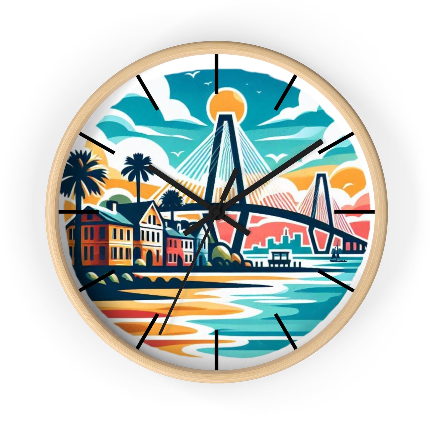 Charleston SC Wall Clock - Beach Vibes, Home Decor, Gift for Ocean Lovers, Tropical Artwork, Nautical Timepiece