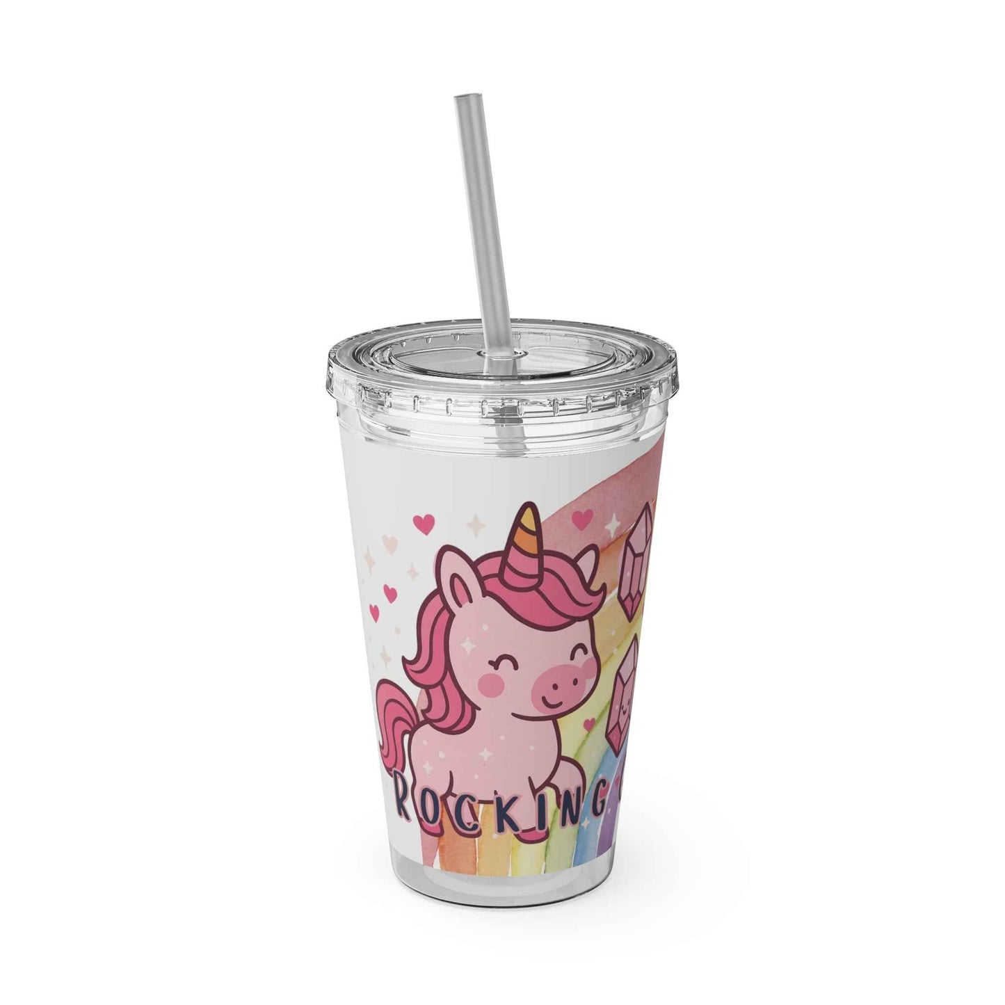 Tumbler Sunsplash Unicorn,  16oz Cup with Straw, Ideal for Kids, Rocking Good Vibes