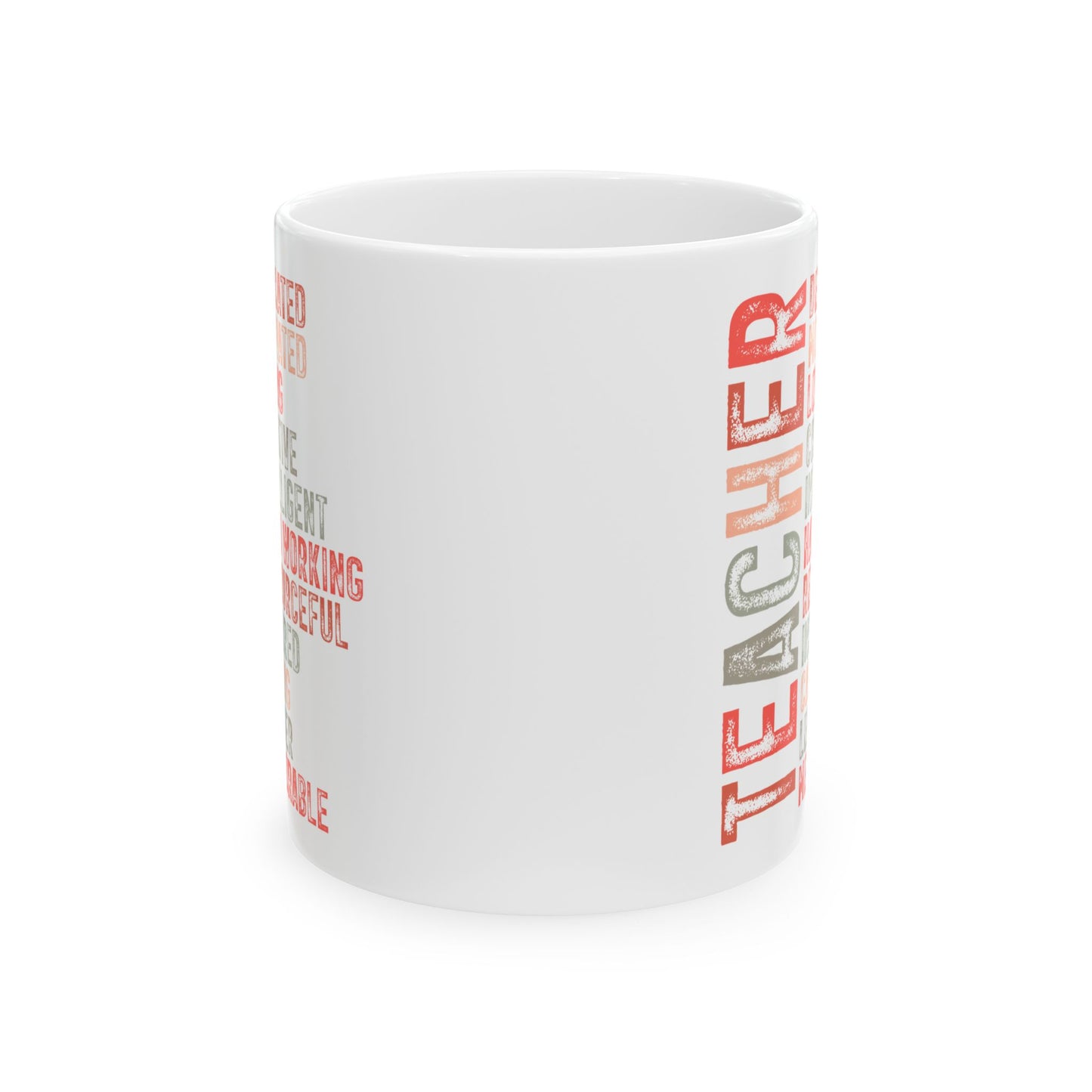 Red Teacher Ceramic Mug — "Teacher" Vertical Design, Appreciation Gift for Educators (11oz, 15oz)