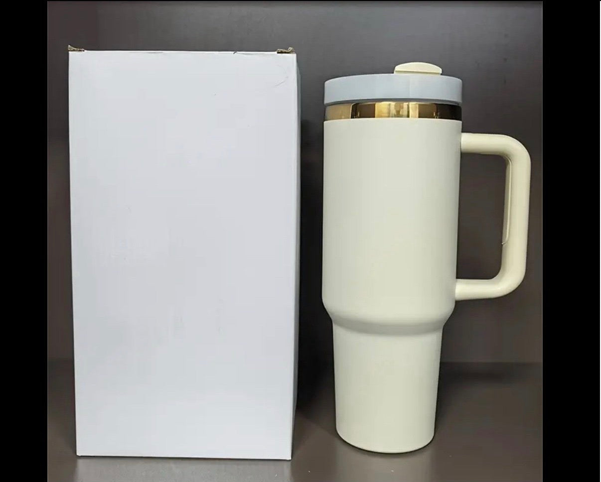 40oz Creme & Gold Laser Engraved Stainless Steel Tumbler
