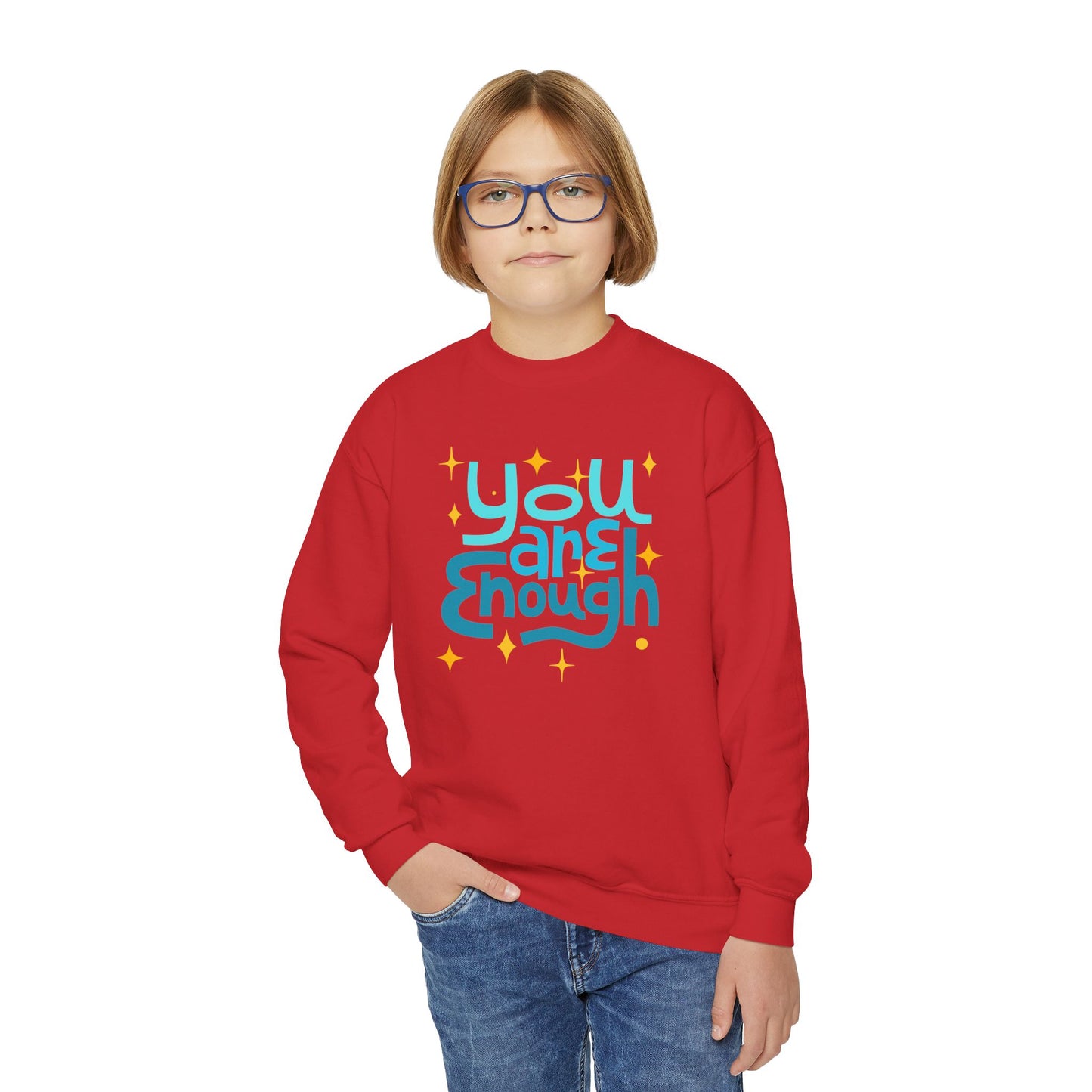 You Are Enough Empowering Youth Crewneck Sweatshirt, Inspirational Apparel, Affirmation Gift, Motivational Sweatshirt, Positive Vibes Clothing