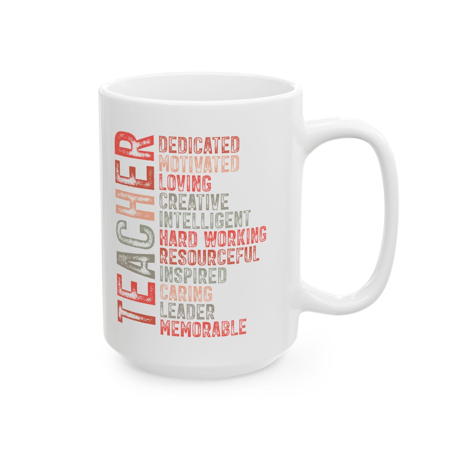 Red Teacher Ceramic Mug — "Teacher" Vertical Design, Appreciation Gift for Educators (11oz, 15oz)