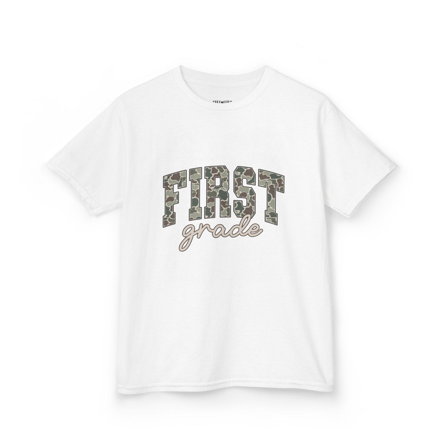 Camo First Grade T‑Shirt — Neutral Back-to-School Tee