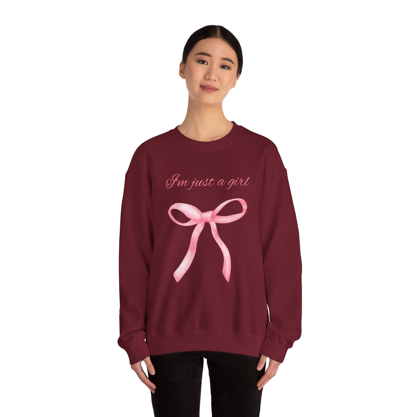 I'm Just a Girl, Pink Bow Sweatshirt, Cozy Sweatshirt, Perfect Gift for Pink Bow Lovers, Crewneck
