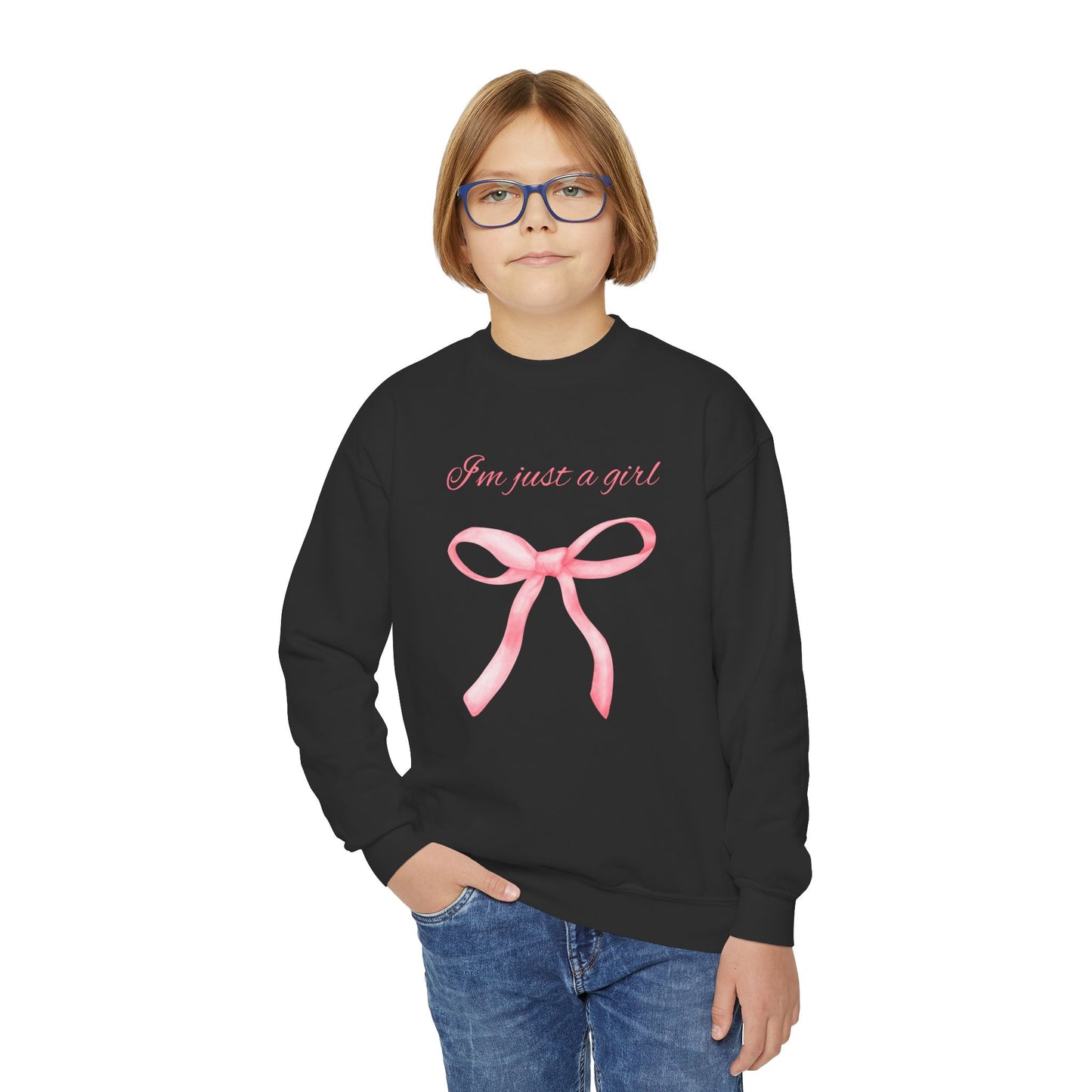 I'm Just a Girl, Pink Bow Sweatshirt, Youth Crewneck Sweatshirt, Kids Apparel