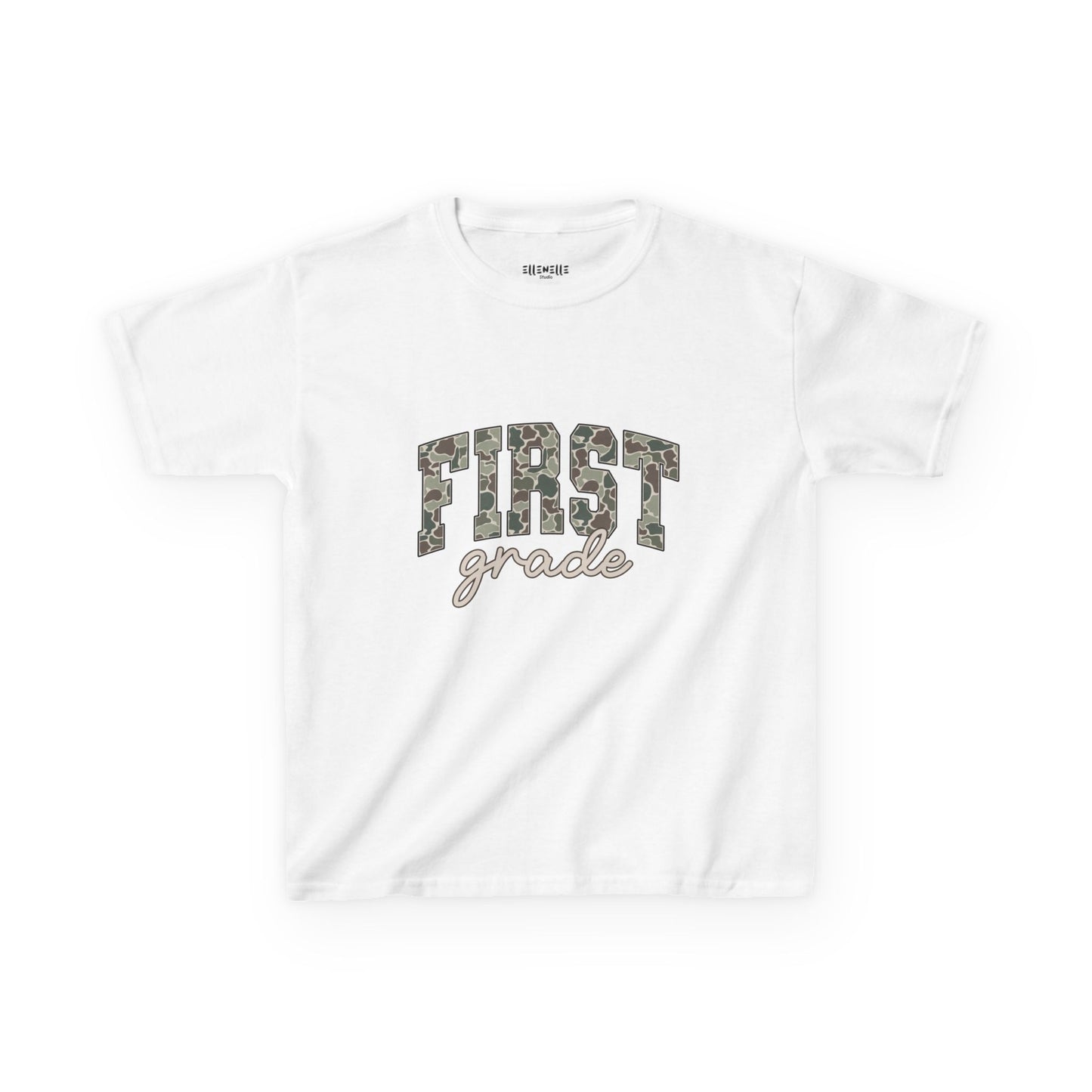 Camo First Grade T‑Shirt — Neutral Back-to-School Tee