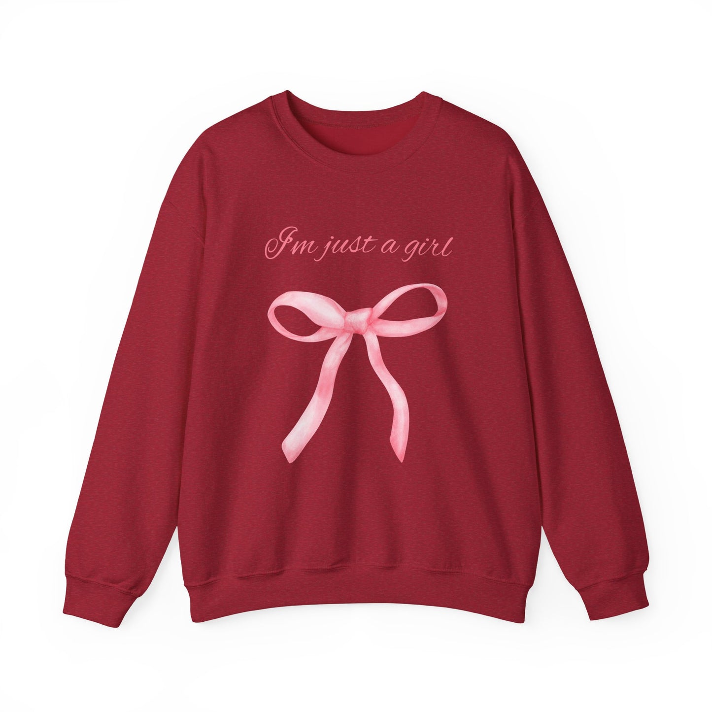 I'm Just a Girl, Pink Bow Sweatshirt, Cozy Sweatshirt, Perfect Gift for Pink Bow Lovers, Crewneck