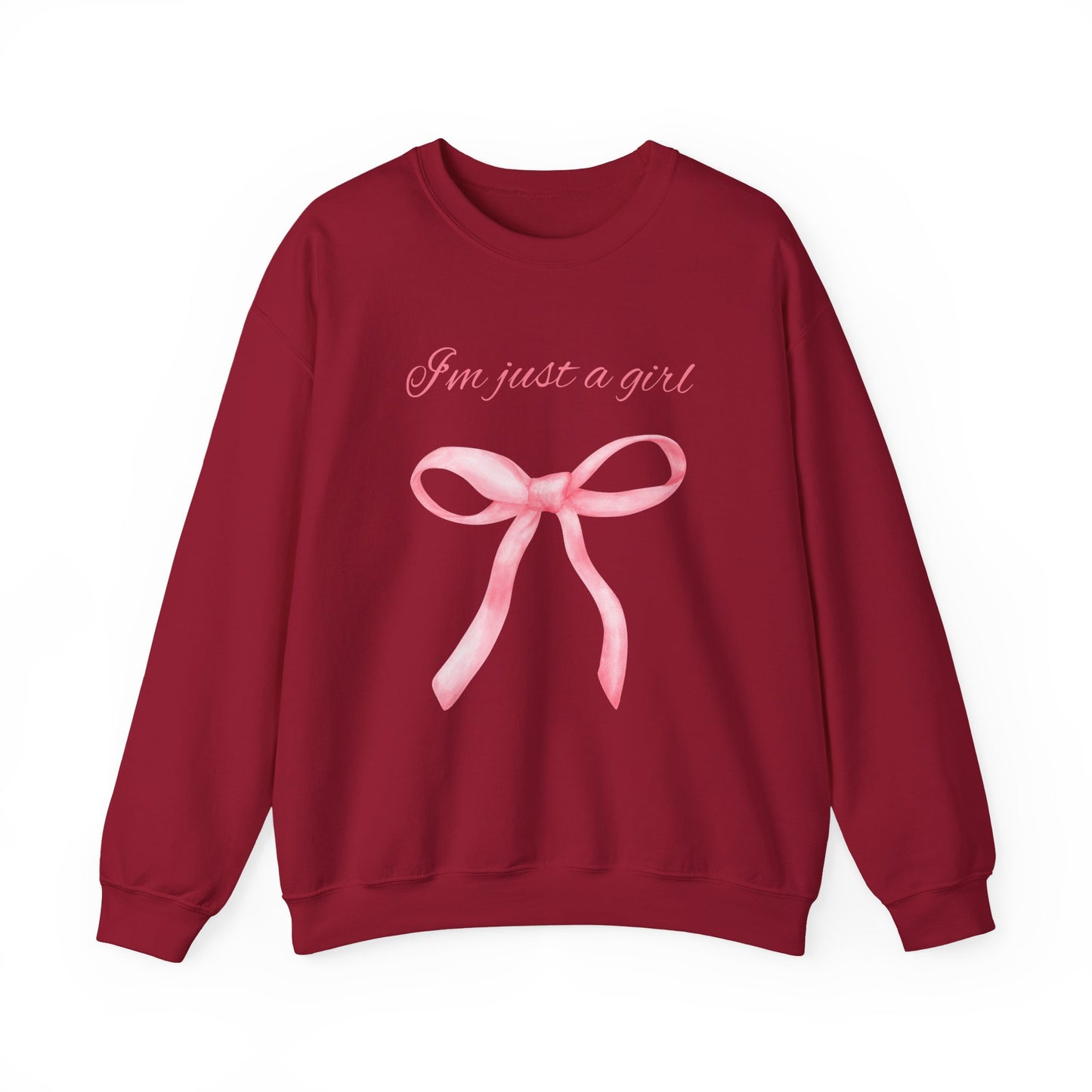 I'm Just a Girl, Pink Bow Sweatshirt, Cozy Sweatshirt, Perfect Gift for Pink Bow Lovers, Crewneck