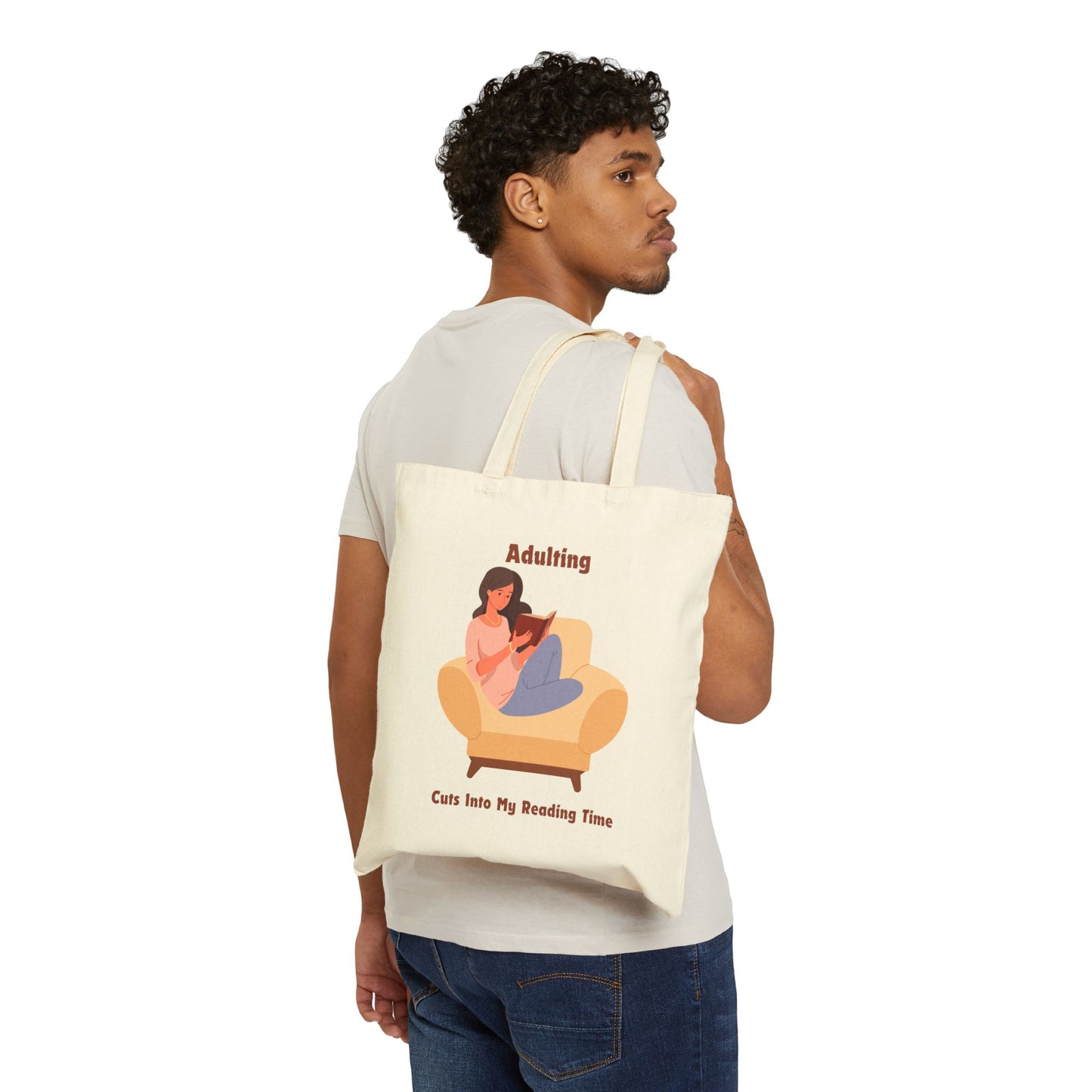 Adulting Cuts Into My Reading Time Cotton Canvas Tote Bag, Literary Gift, Book Lover Bag, Eco-Friendly Shopping Tote, Reading Enthusiast Accessories