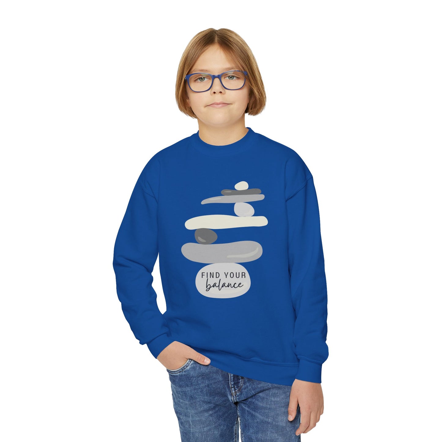 Find Your Balance Empowering Youth Crewneck Sweatshirt, Inspirational Apparel, Affirmation Gift, Motivational Sweatshirt, Positive Vibes Clothing