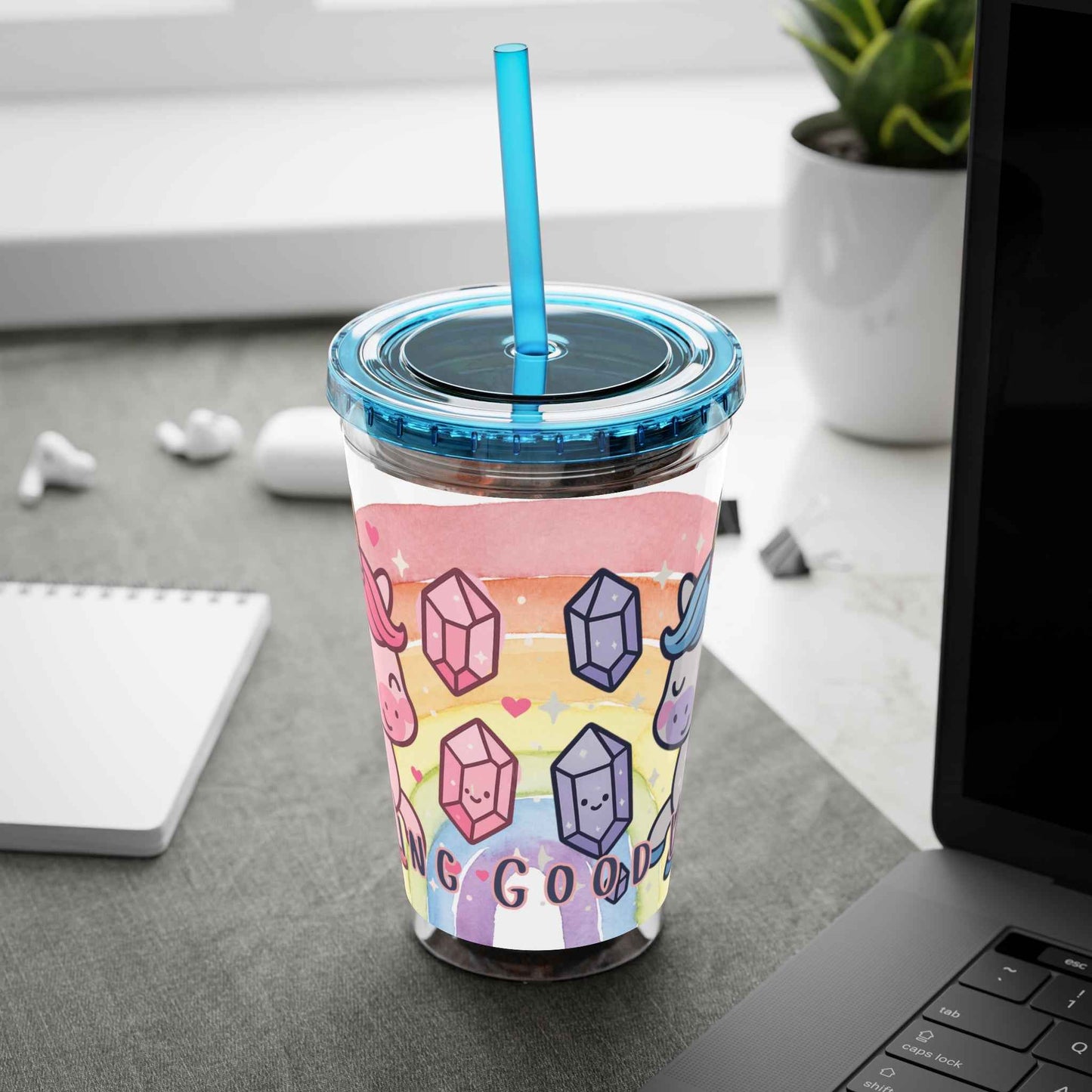 Tumbler Sunsplash Unicorn,  16oz Cup with Straw, Ideal for Kids, Rocking Good Vibes