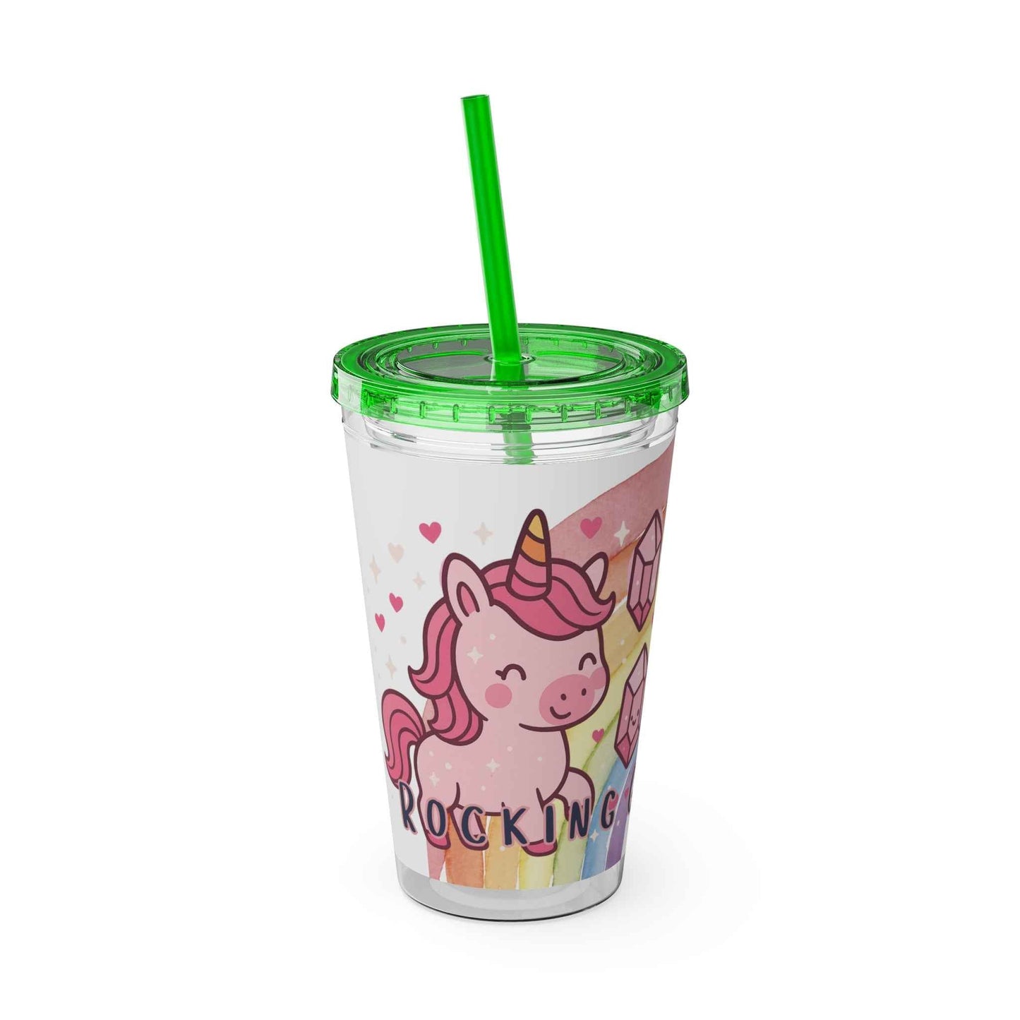 Tumbler Sunsplash Unicorn,  16oz Cup with Straw, Ideal for Kids, Rocking Good Vibes