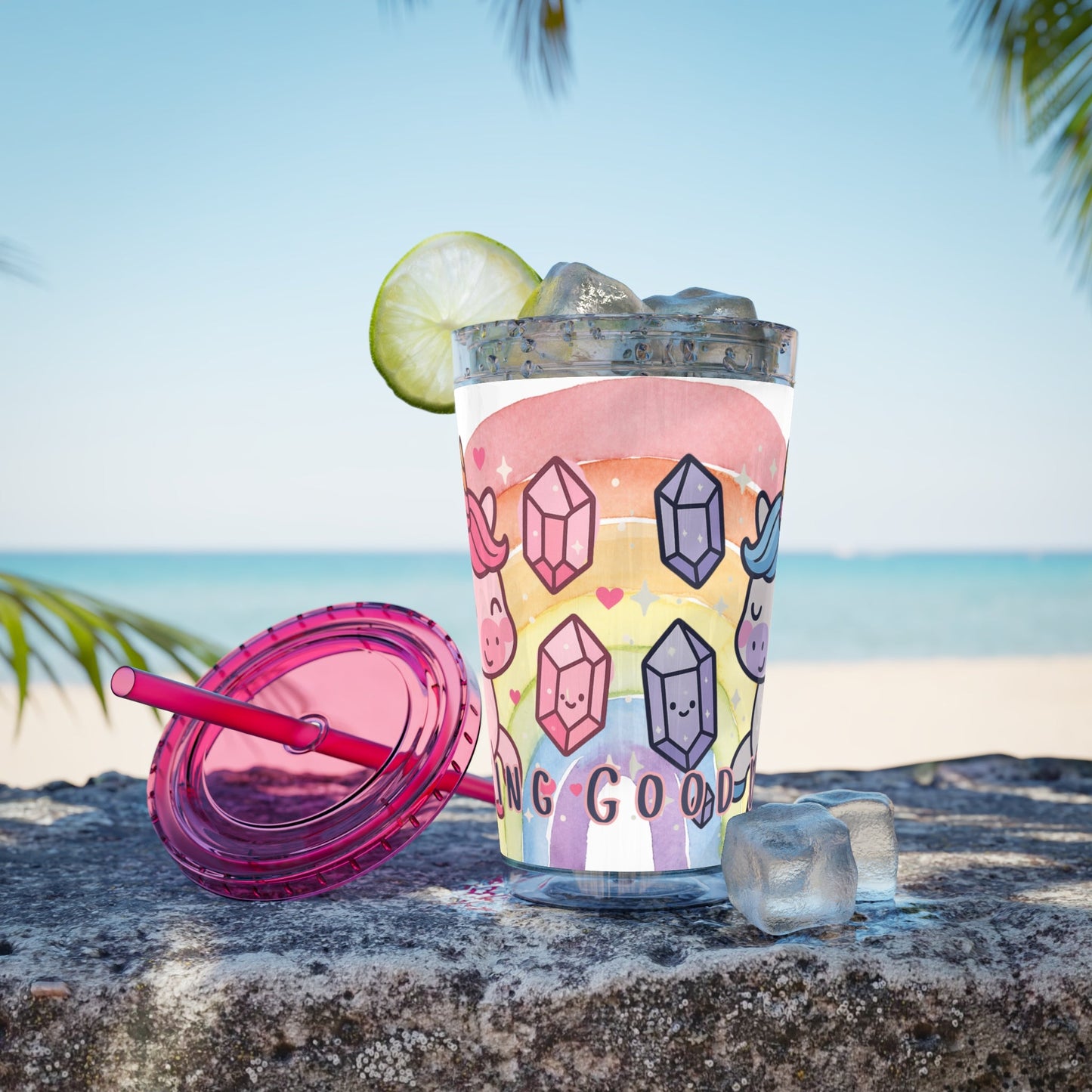 Tumbler Sunsplash Unicorn,  16oz Cup with Straw, Ideal for Kids, Rocking Good Vibes