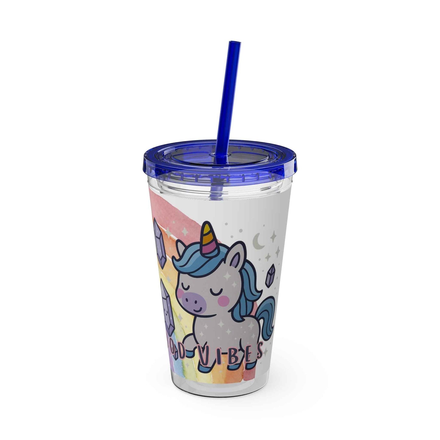 Tumbler Sunsplash Unicorn,  16oz Cup with Straw, Ideal for Kids, Rocking Good Vibes
