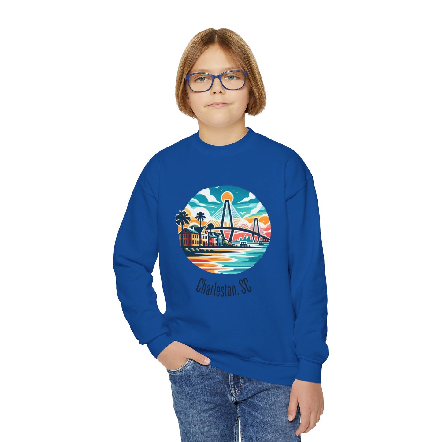 Charleston SC Youth Crewneck Sweatshirt, Cozy Kids Sweater, Gift for Young Explorers, Summer Vibes, Travel Apparel