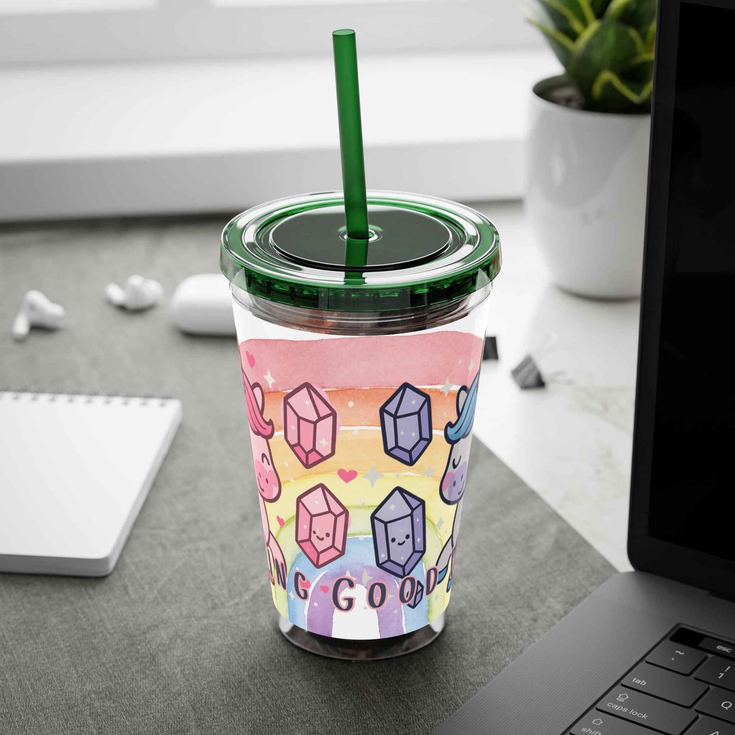 Tumbler Sunsplash Unicorn,  16oz Cup with Straw, Ideal for Kids, Rocking Good Vibes