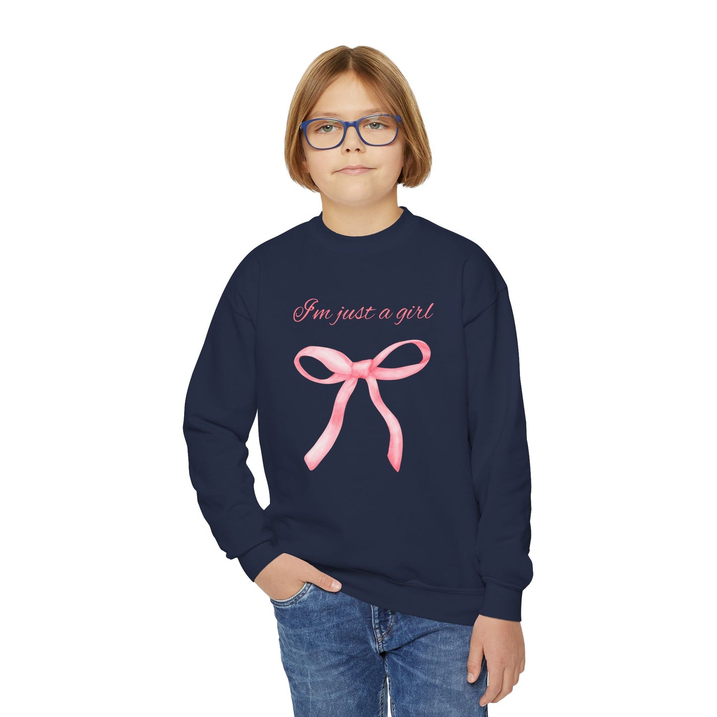 I'm Just a Girl, Pink Bow Sweatshirt, Youth Crewneck Sweatshirt, Kids Apparel