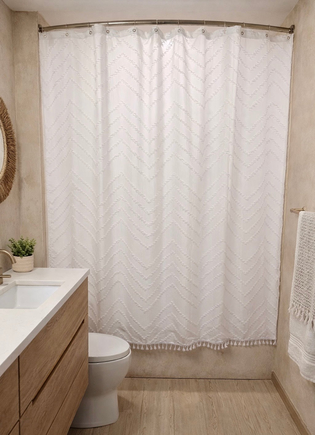Capri Tufted Shower Curtain – Neutral Textured Hotel Style Bathroom Curtain