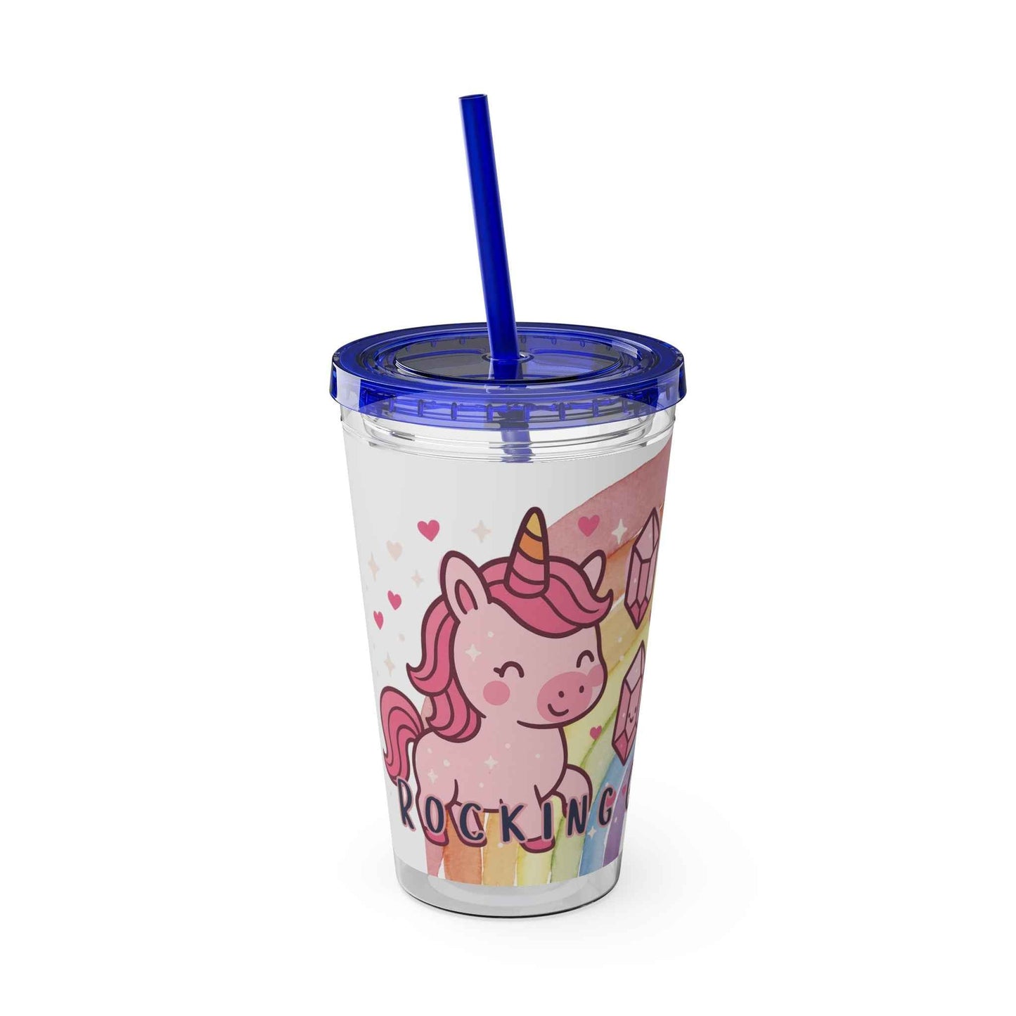 Tumbler Sunsplash Unicorn,  16oz Cup with Straw, Ideal for Kids, Rocking Good Vibes
