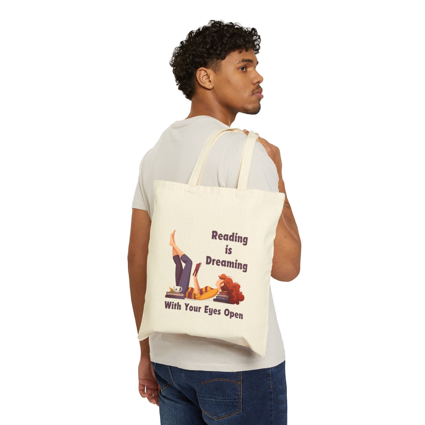 Reading is Dreaming With My Eyes Open Cotton Canvas Tote Bag, Literary Gift, Book Lover Bag, Eco-Friendly Shopping Tote, Reading Enthusiast Accessories