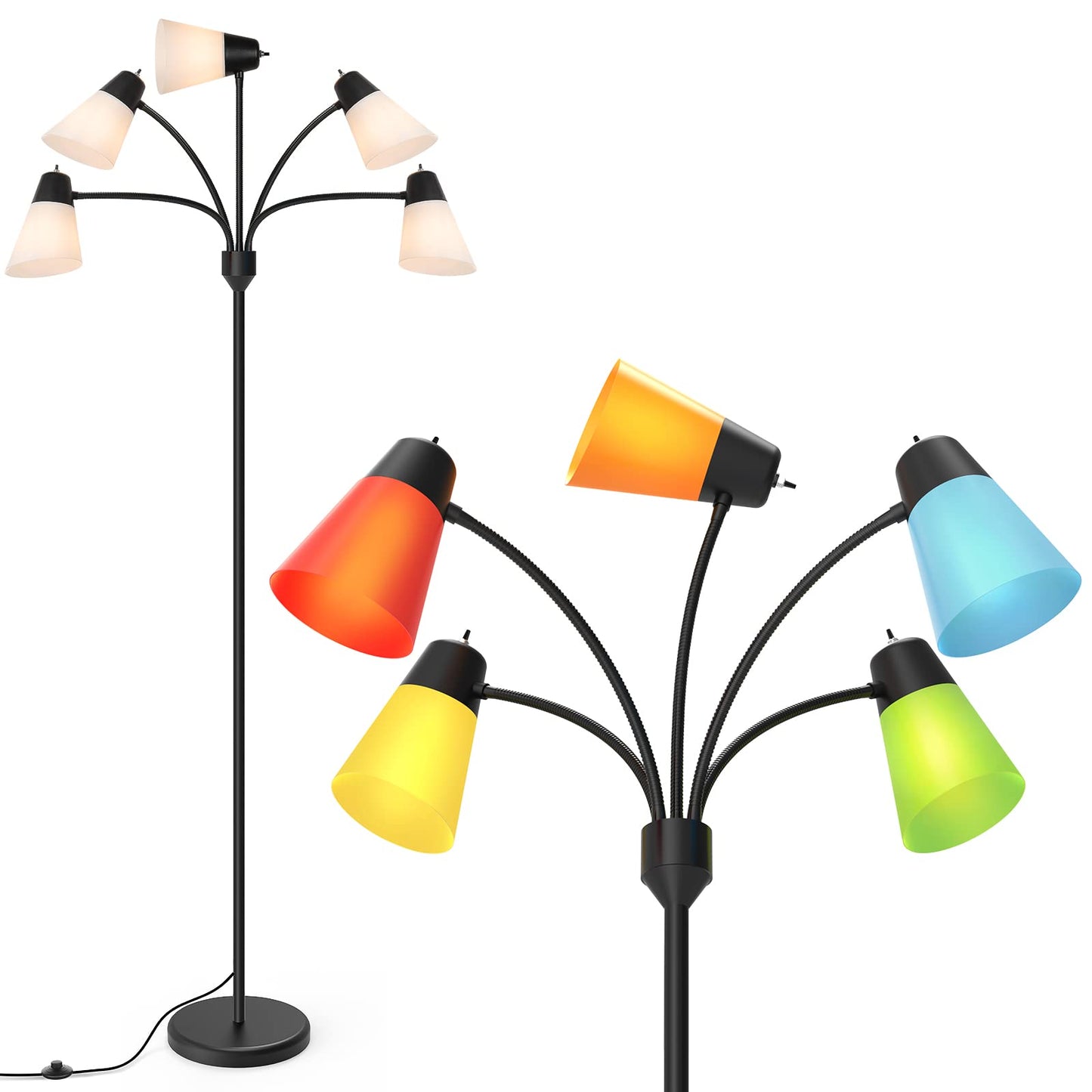 FOLKSMATE LED Floor Lamp, Medusa Multi Head Modern Tall, Rustic Black