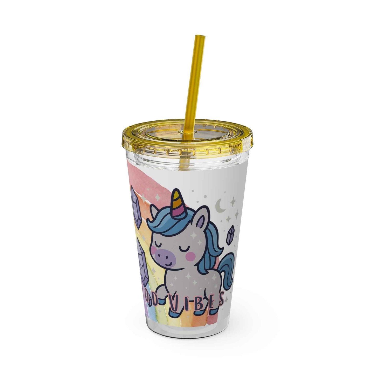 Tumbler Sunsplash Unicorn,  16oz Cup with Straw, Ideal for Kids, Rocking Good Vibes