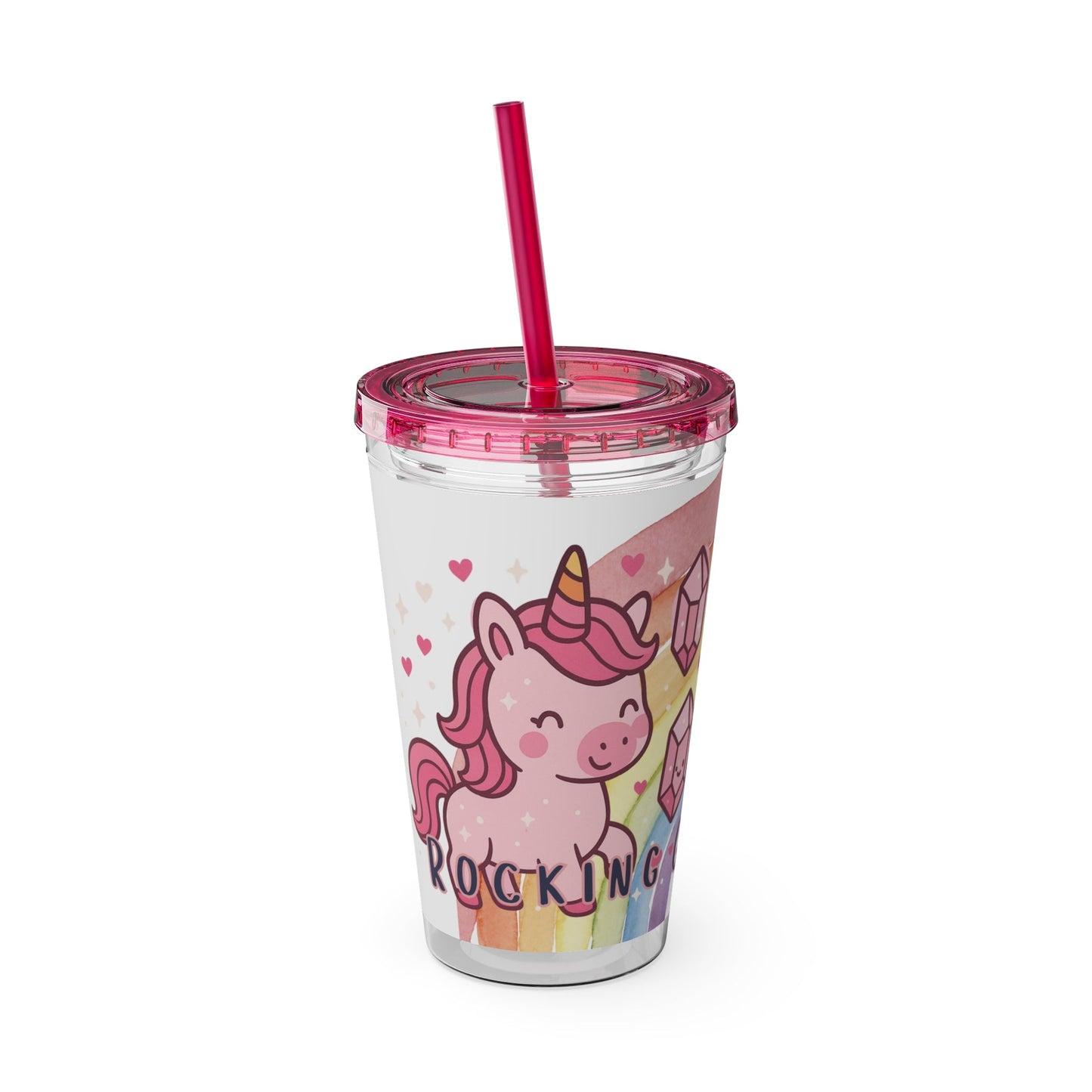 Tumbler Sunsplash Unicorn,  16oz Cup with Straw, Ideal for Kids, Rocking Good Vibes