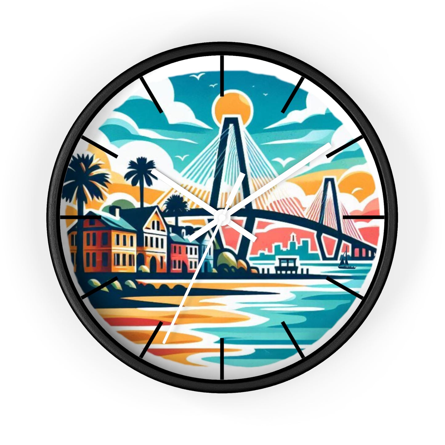 Charleston SC Wall Clock - Beach Vibes, Home Decor, Gift for Ocean Lovers, Tropical Artwork, Nautical Timepiece