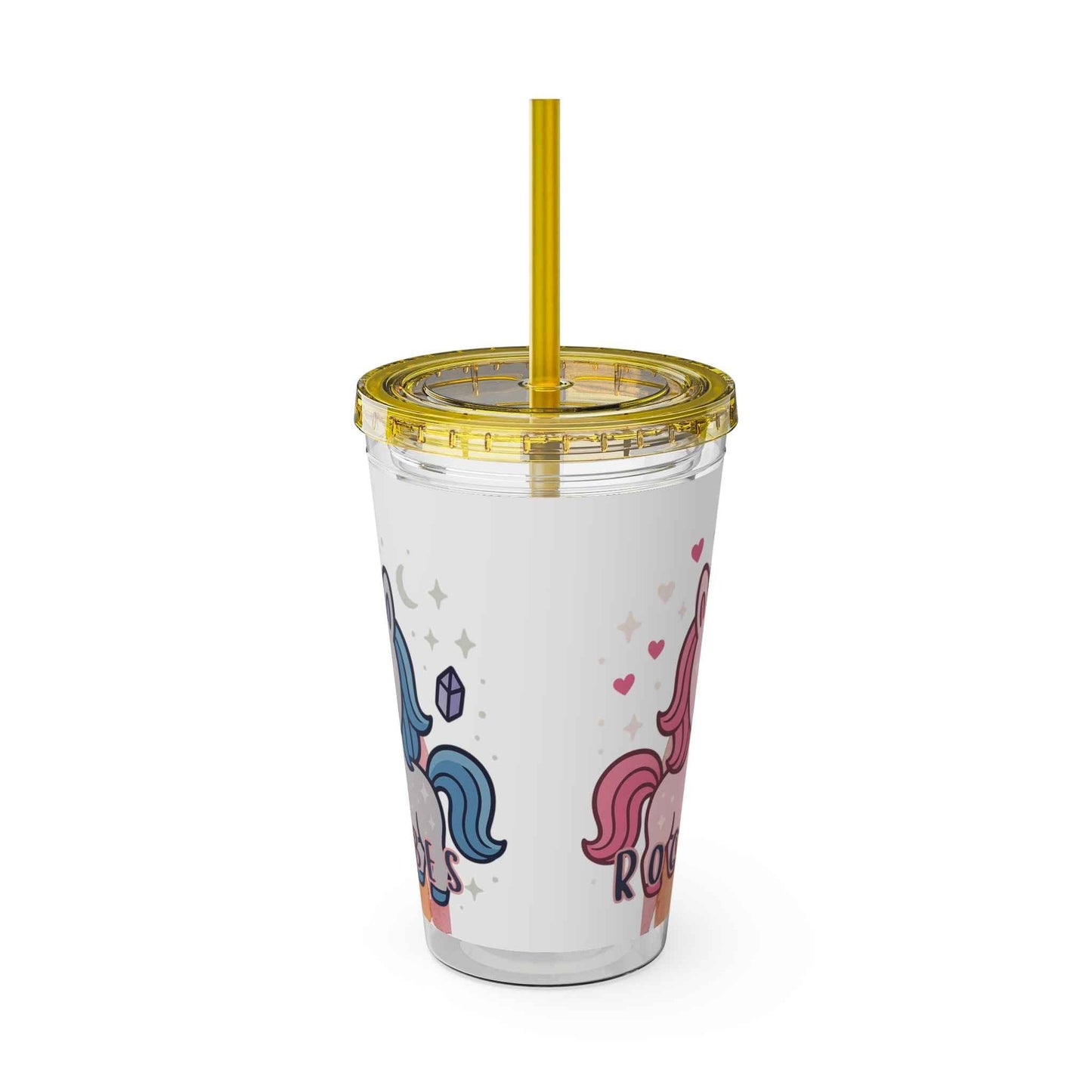 Tumbler Sunsplash Unicorn,  16oz Cup with Straw, Ideal for Kids, Rocking Good Vibes