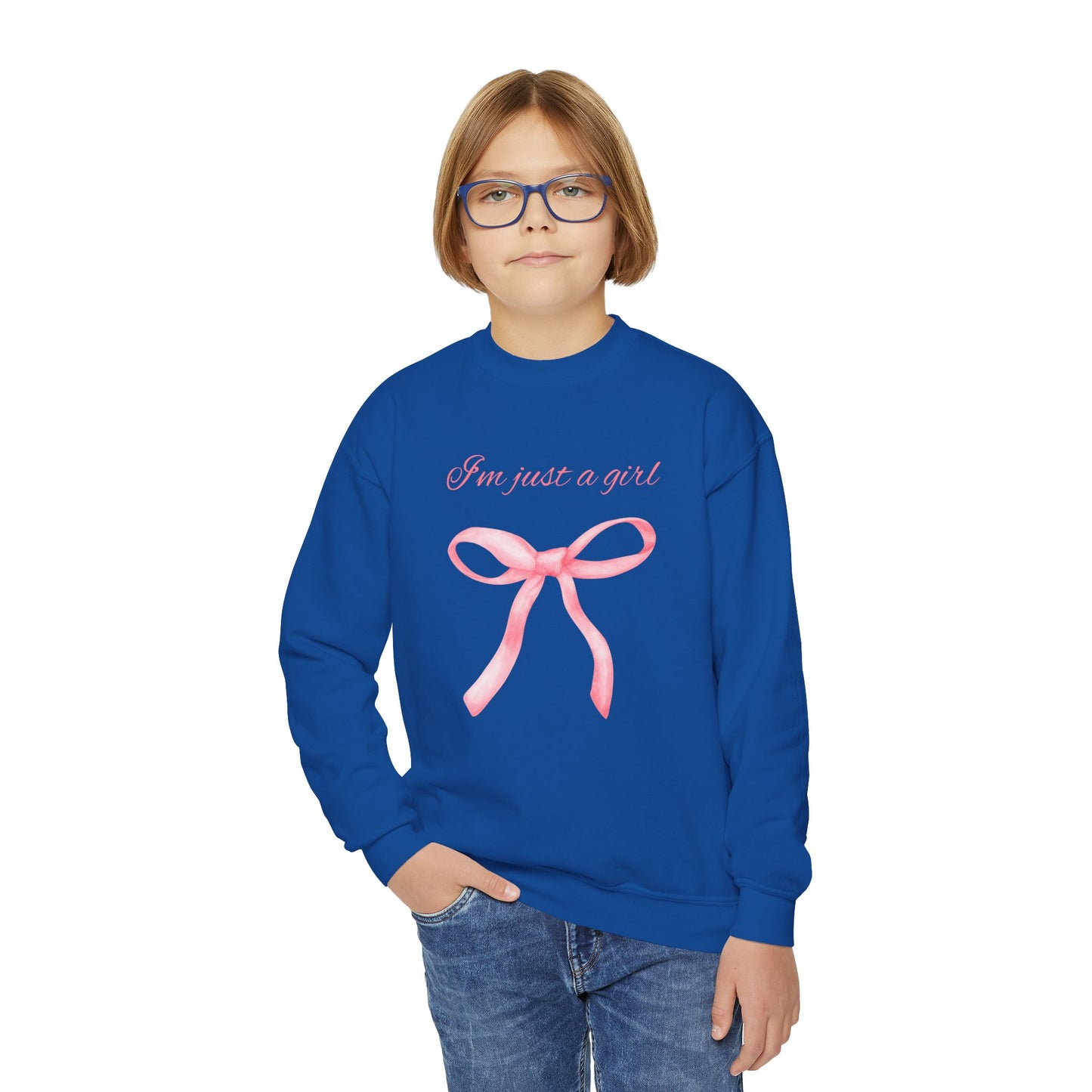 I'm Just a Girl, Pink Bow Sweatshirt, Youth Crewneck Sweatshirt, Kids Apparel