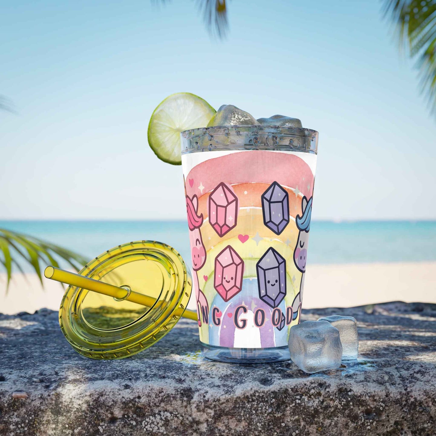 Tumbler Sunsplash Unicorn,  16oz Cup with Straw, Ideal for Kids, Rocking Good Vibes