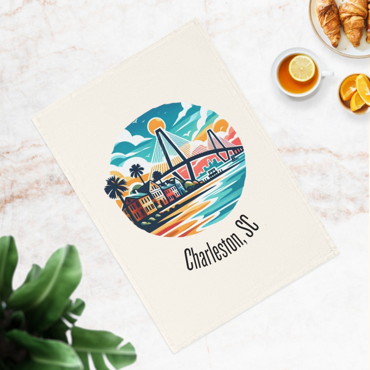 Charleston SC Cotton Tea Towel | Vibrant Kitchen Decor, Charleston Souvenir, Gift for Home Cooks, Coastal Living, Beach House Accessory