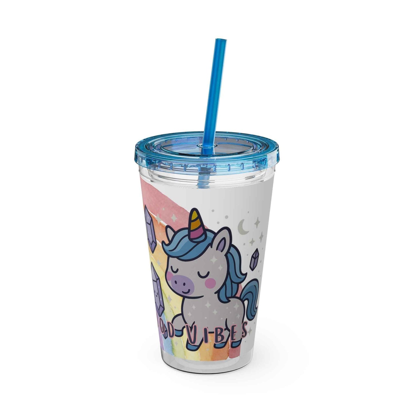 Tumbler Sunsplash Unicorn,  16oz Cup with Straw, Ideal for Kids, Rocking Good Vibes