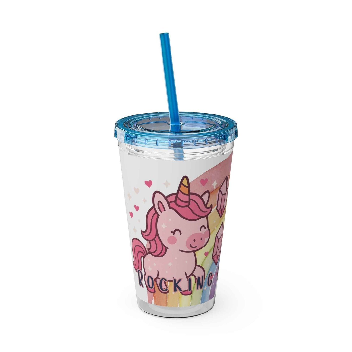 Tumbler Sunsplash Unicorn,  16oz Cup with Straw, Ideal for Kids, Rocking Good Vibes